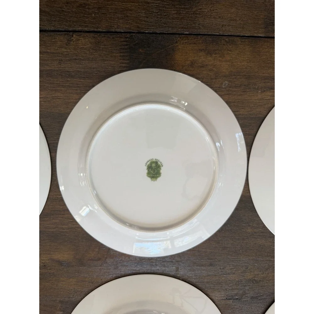 Josef Kuba Vintage Western Germany Fruit Plates Set of 6 Gold Trim Porcelain 8
